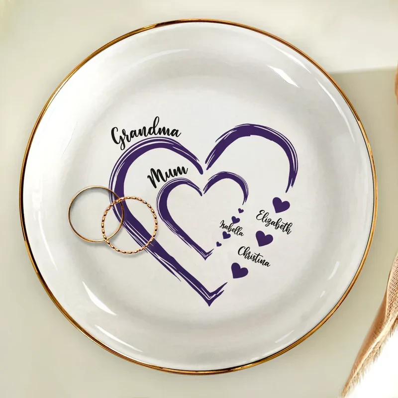Personalized Heart Jewelry Dish Ring Holder for Mom Grandma, Sweet Family Keepsake Tray, Unique Gift - Image 5