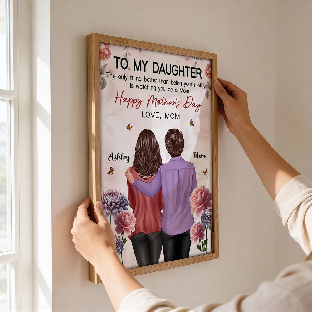 Personalized Mother's Day Gift for Daughter, Custom Mother & Daughter Hug Wall Art, Watching You Be a Mom Canvas Print Poster - Image 3