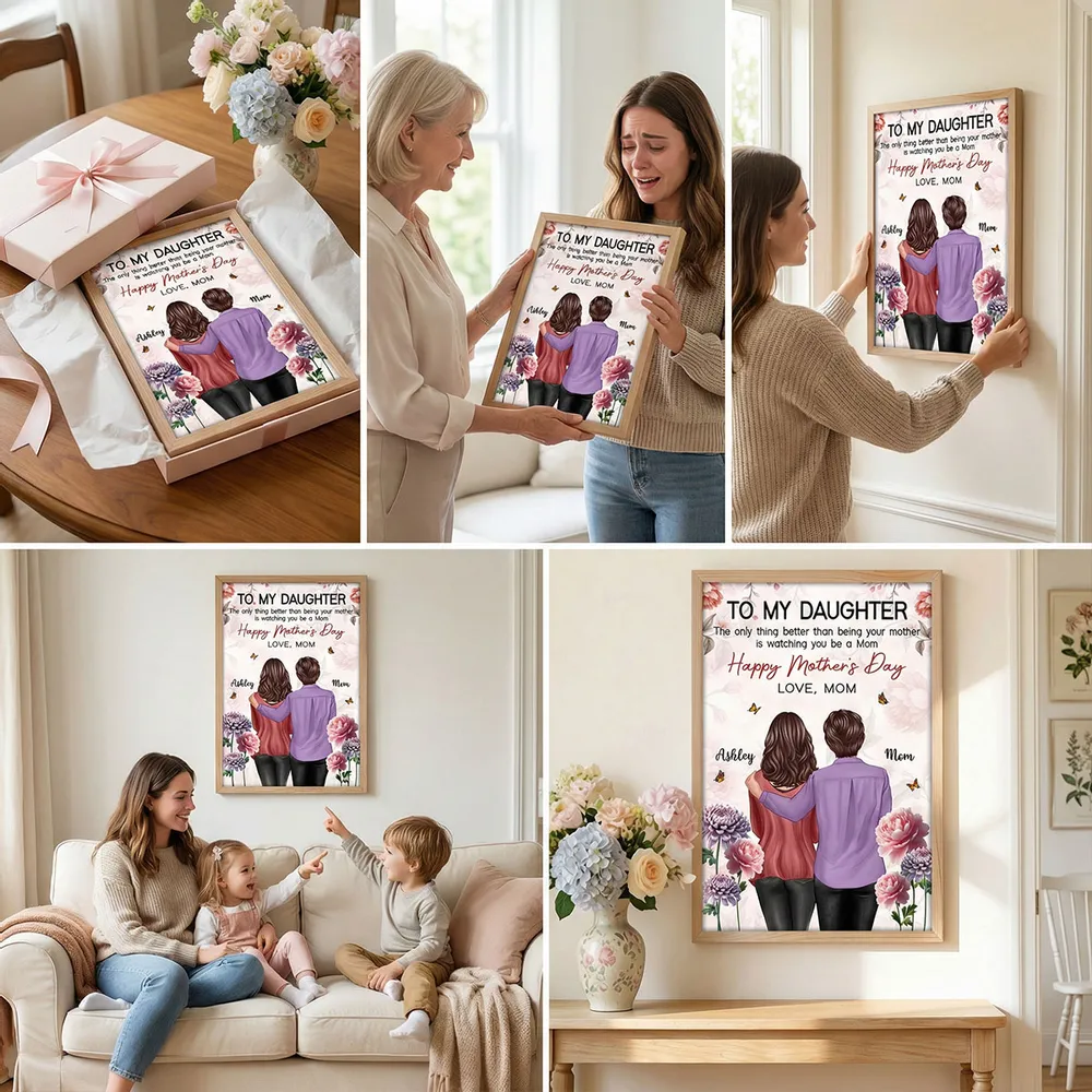 Personalized Mother's Day Gift for Daughter, Custom Mother & Daughter Hug Wall Art, Watching You Be a Mom Canvas Print Poster - Image 4