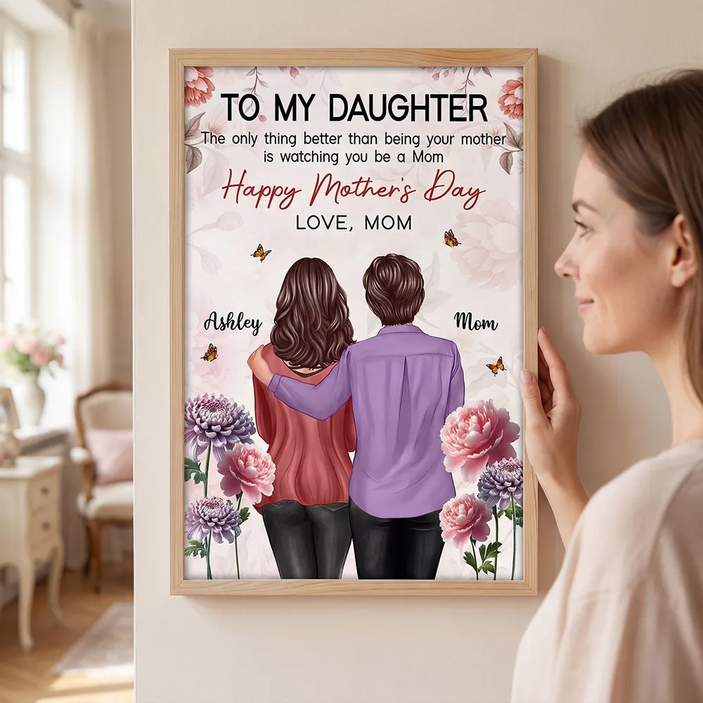 Personalized Mother's Day Gift for Daughter, Custom Mother & Daughter Hug Wall Art, Watching You Be a Mom Canvas Print Poster - Image 6