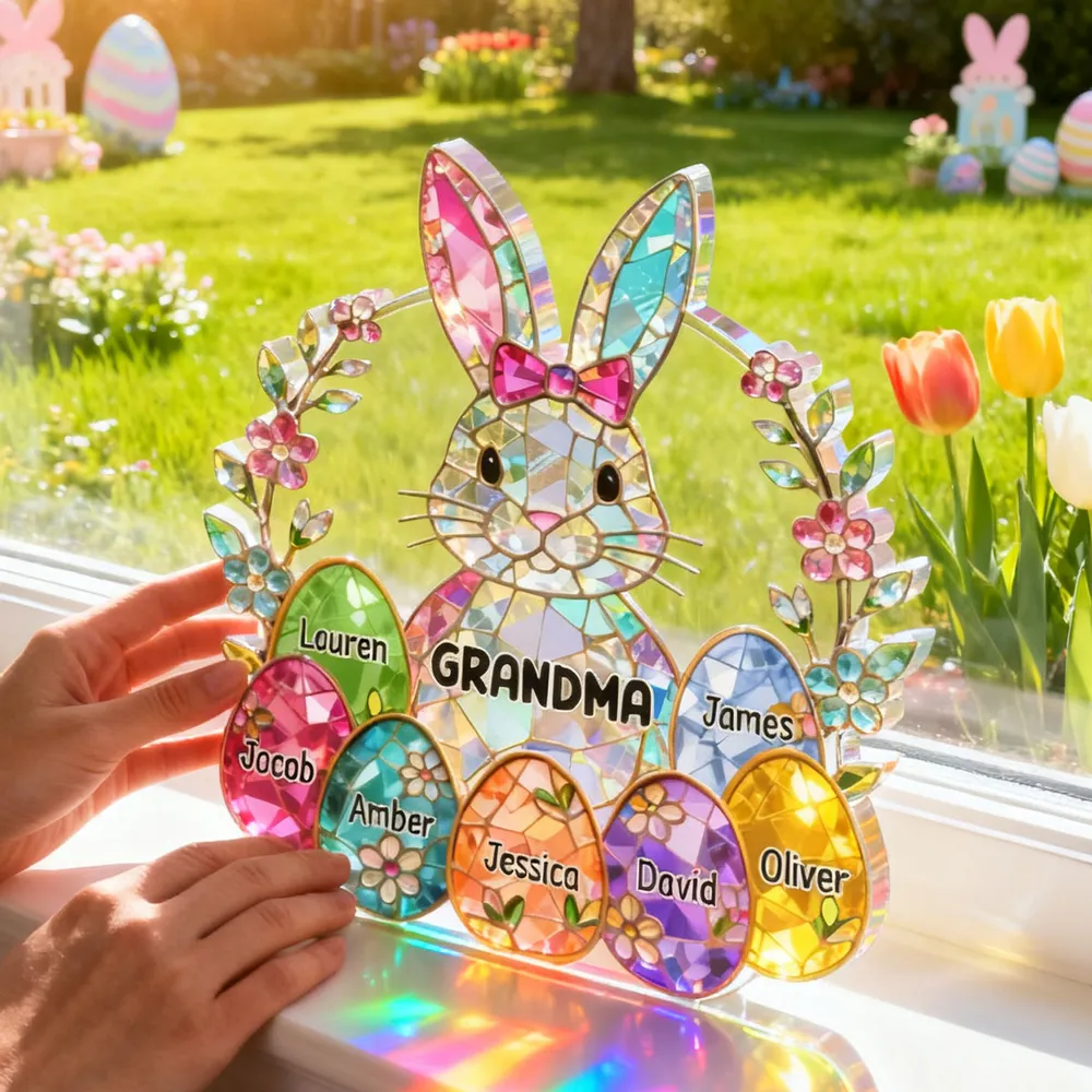 Personalized Bunny Grandma Shaped Acrylic Block Plaque, Spring Shelf Decor, Unique Easter Gift for Grandma - Image 3
