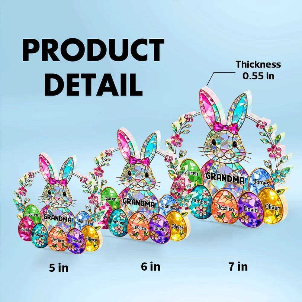 Personalized Bunny Grandma Shaped Acrylic Block Plaque, Spring Shelf Decor, Unique Easter Gift for Grandma - Image 4