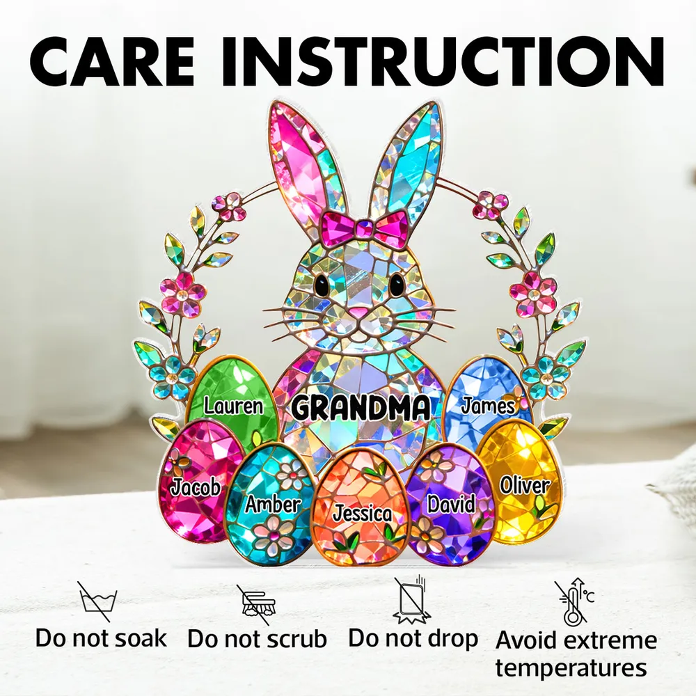 Personalized Bunny Grandma Shaped Acrylic Block Plaque, Spring Shelf Decor, Unique Easter Gift for Grandma - Image 5