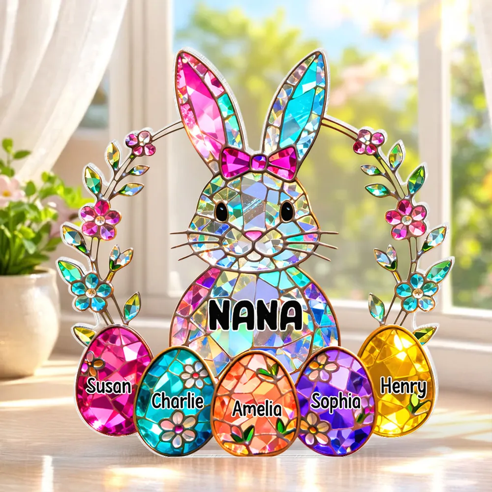 Personalized Bunny Grandma Shaped Acrylic Block Plaque, Spring Shelf Decor, Unique Easter Gift for Grandma - Image 6