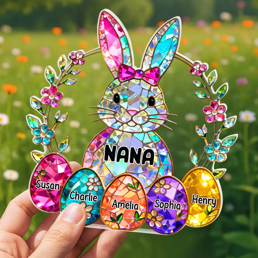 Personalized Bunny Grandma Shaped Acrylic Block Plaque, Spring Shelf Decor, Unique Easter Gift for Grandma - Image 7