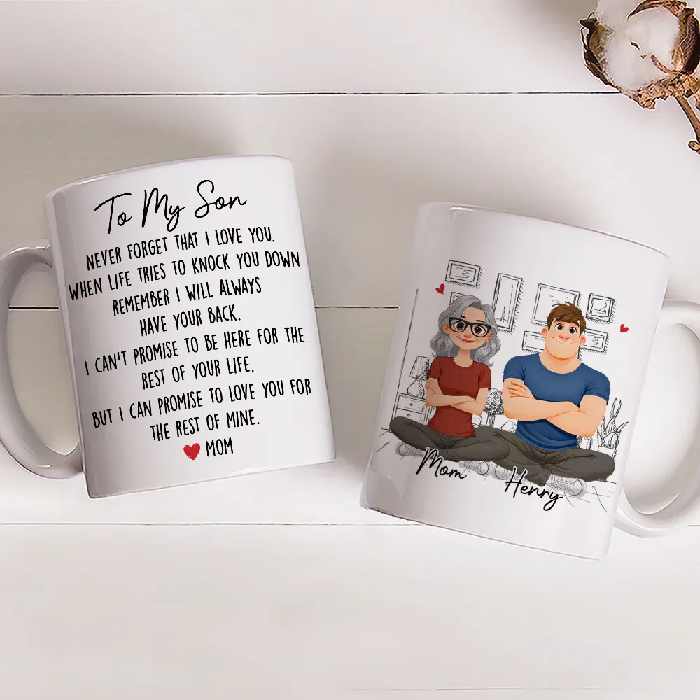 Personalized White Ceramic Mug With Mom and Son Cartoon Quote, Unique Encouraging Gift for Son From Mom - Image 7