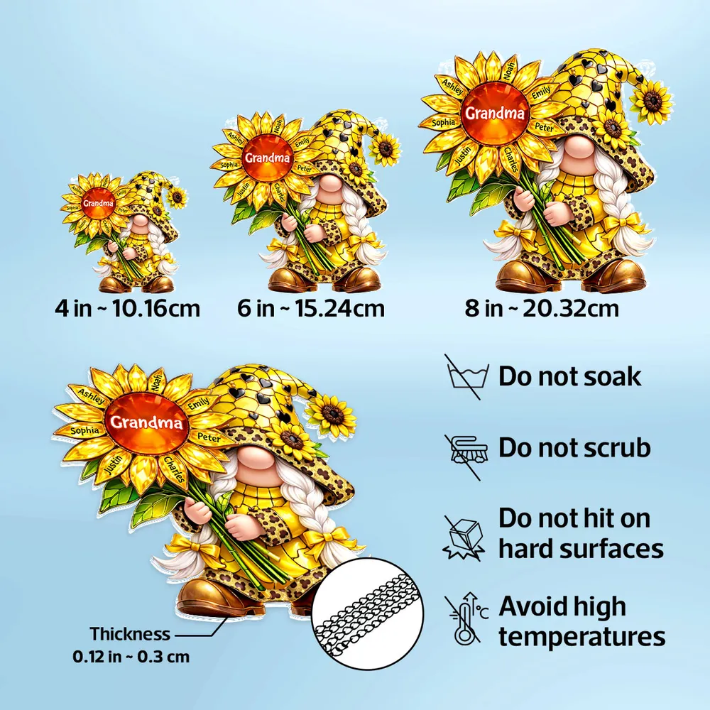 Personalized Grandma Gnome Sunflower Acrylic Suncatcher Ornament for Window Decor, Bright Sunlight Reflection, Unique Gift - Image 4
