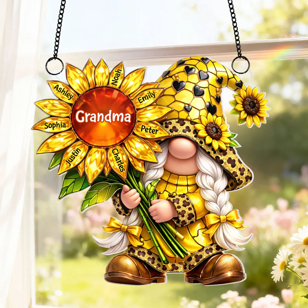Personalized Grandma Gnome Sunflower Acrylic Suncatcher Ornament for Window Decor, Bright Sunlight Reflection, Unique Gift - Image 6
