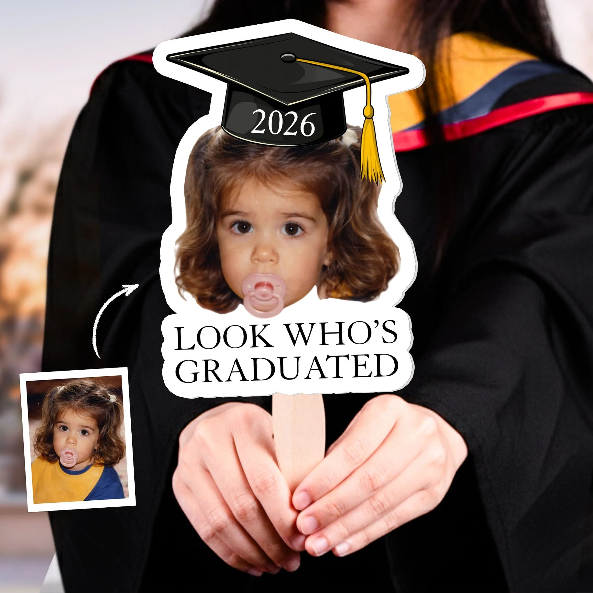 Personalized Graduation Fan with Childhood Photo, Look Who's Graduated, Unique Creative Gift for Grad Celebration - Image 3