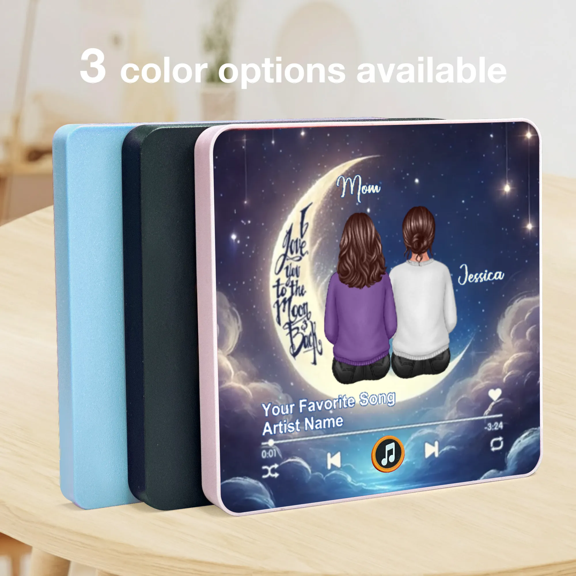 Personalized Acrylic Music Magnet Moon Mom and Daughter Sitting Under Stars Fridge Decor Unique Gift for Mom - Image 3