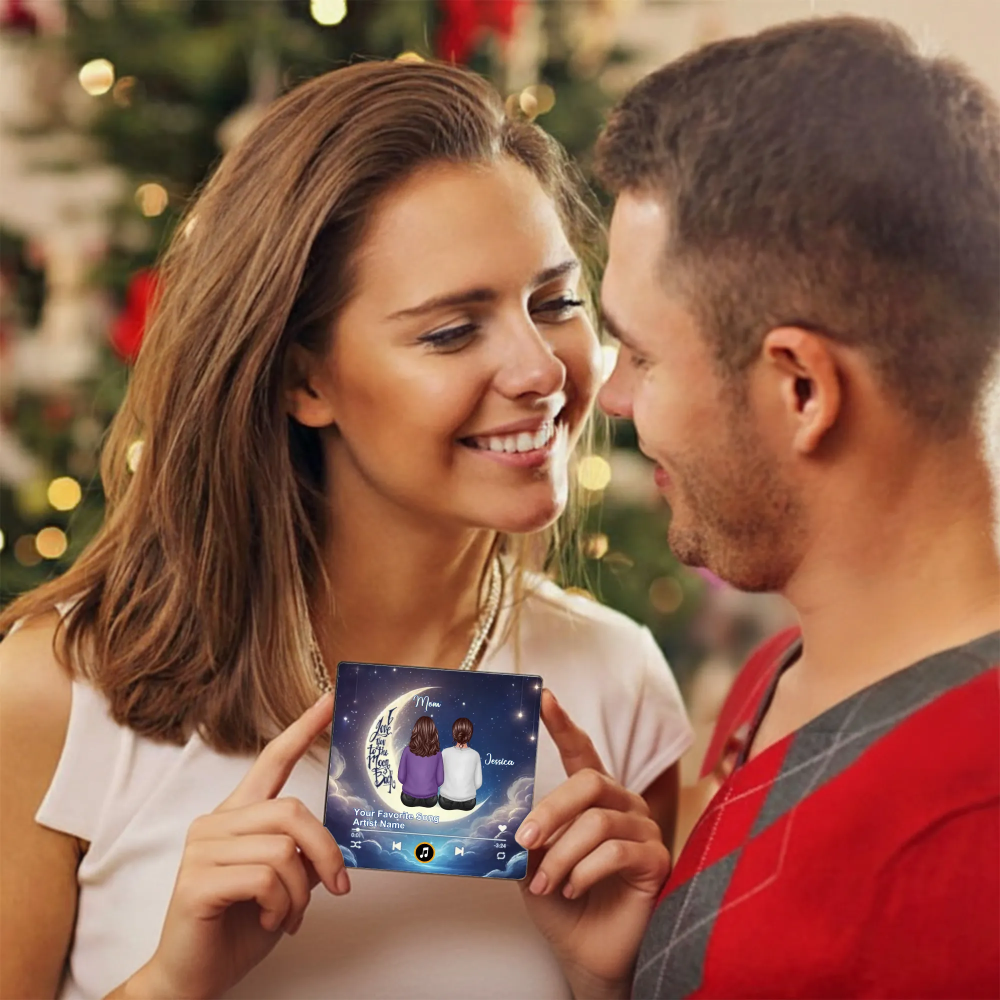 Personalized Acrylic Music Magnet Moon Mom and Daughter Sitting Under Stars Fridge Decor Unique Gift for Mom - Image 7