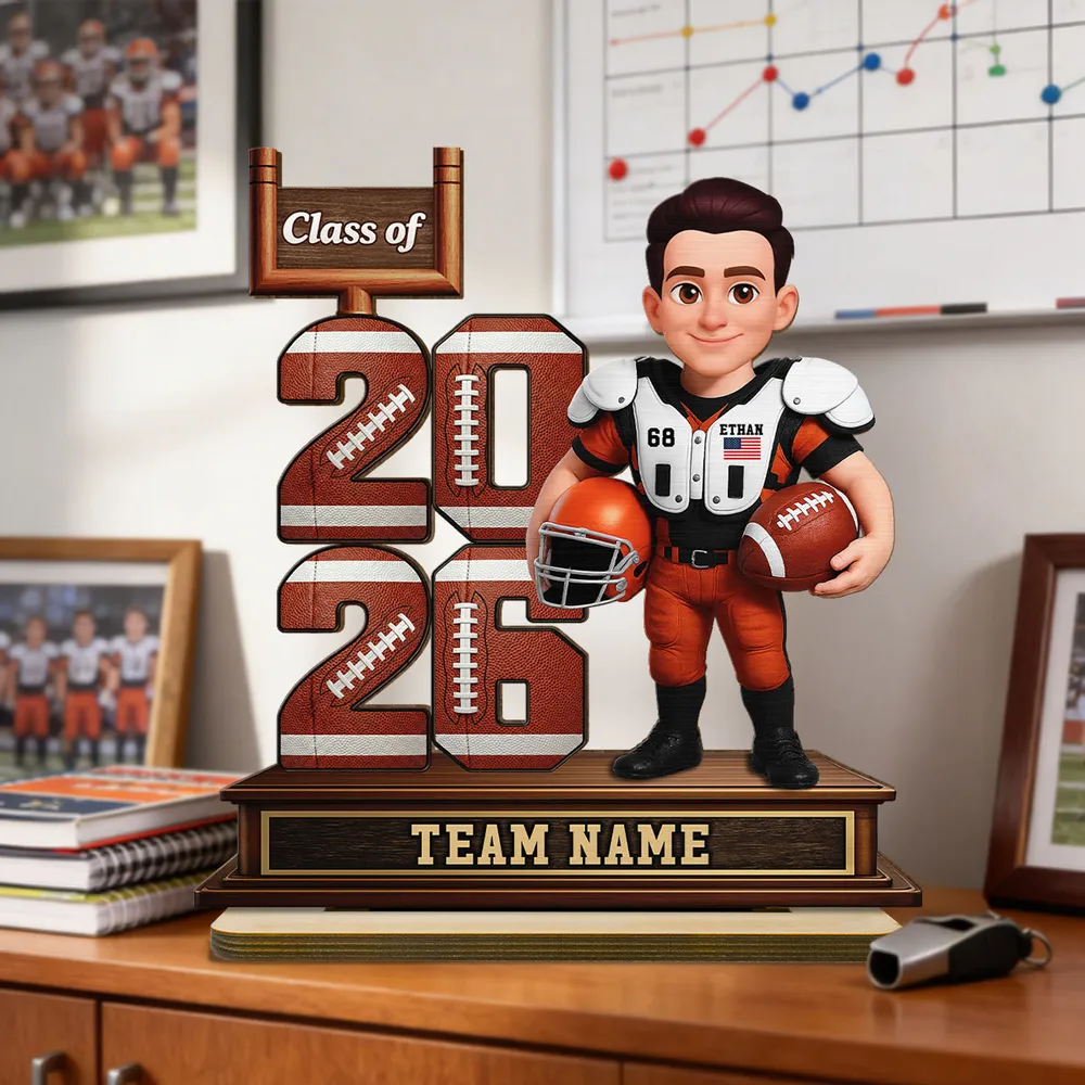Custom Football Player 2-Layer Wooden Plaque Class of Gift for Son or Daughter, Heartfelt Senior Night Style Memory - Image 3