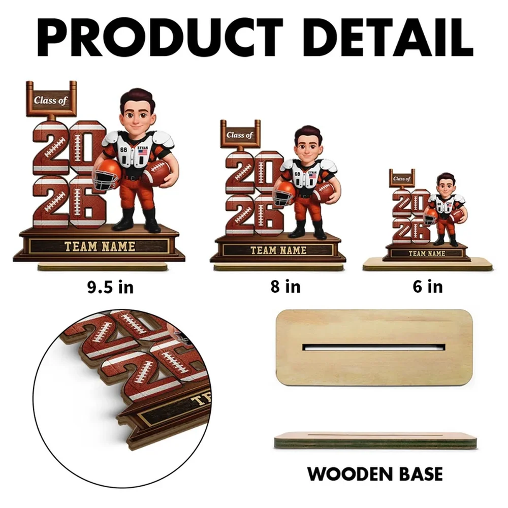 Custom Football Player 2-Layer Wooden Plaque Class of Gift for Son or Daughter, Heartfelt Senior Night Style Memory - Image 4