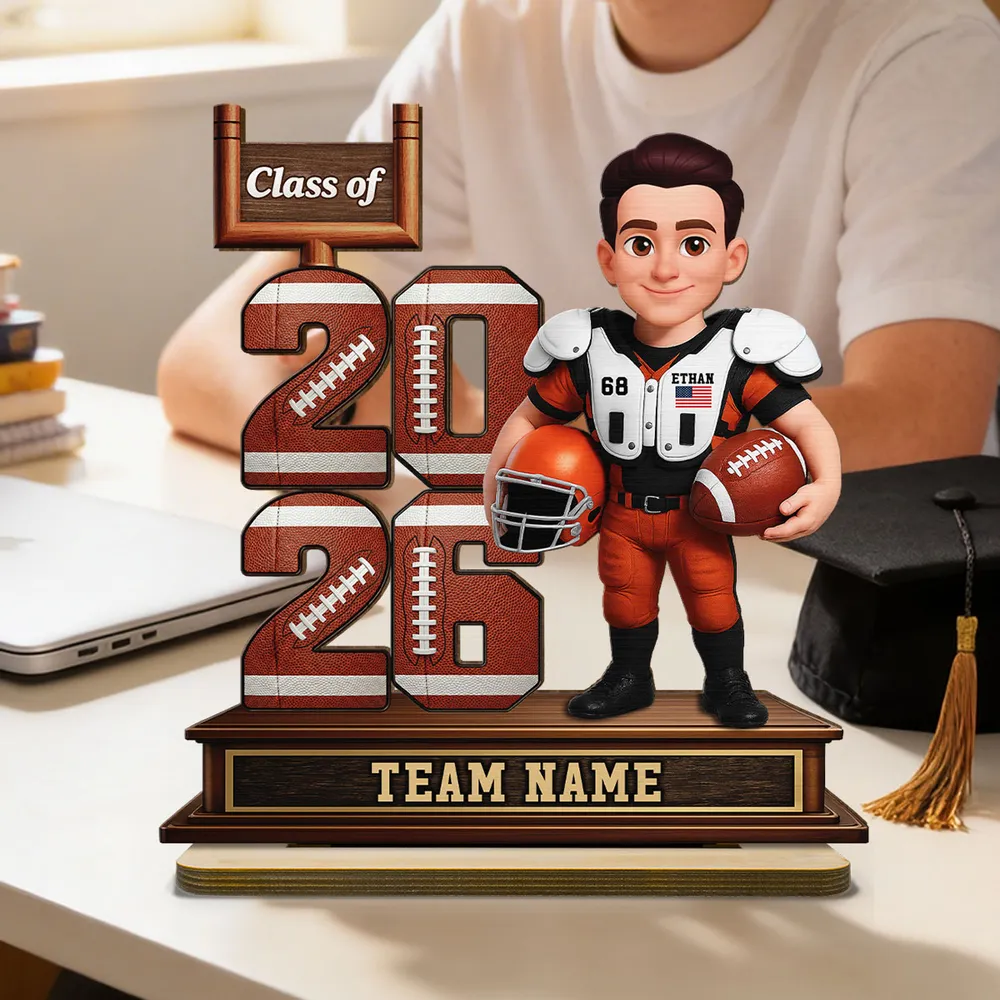 Custom Football Player 2-Layer Wooden Plaque Class of Gift for Son or Daughter, Heartfelt Senior Night Style Memory - Image 6