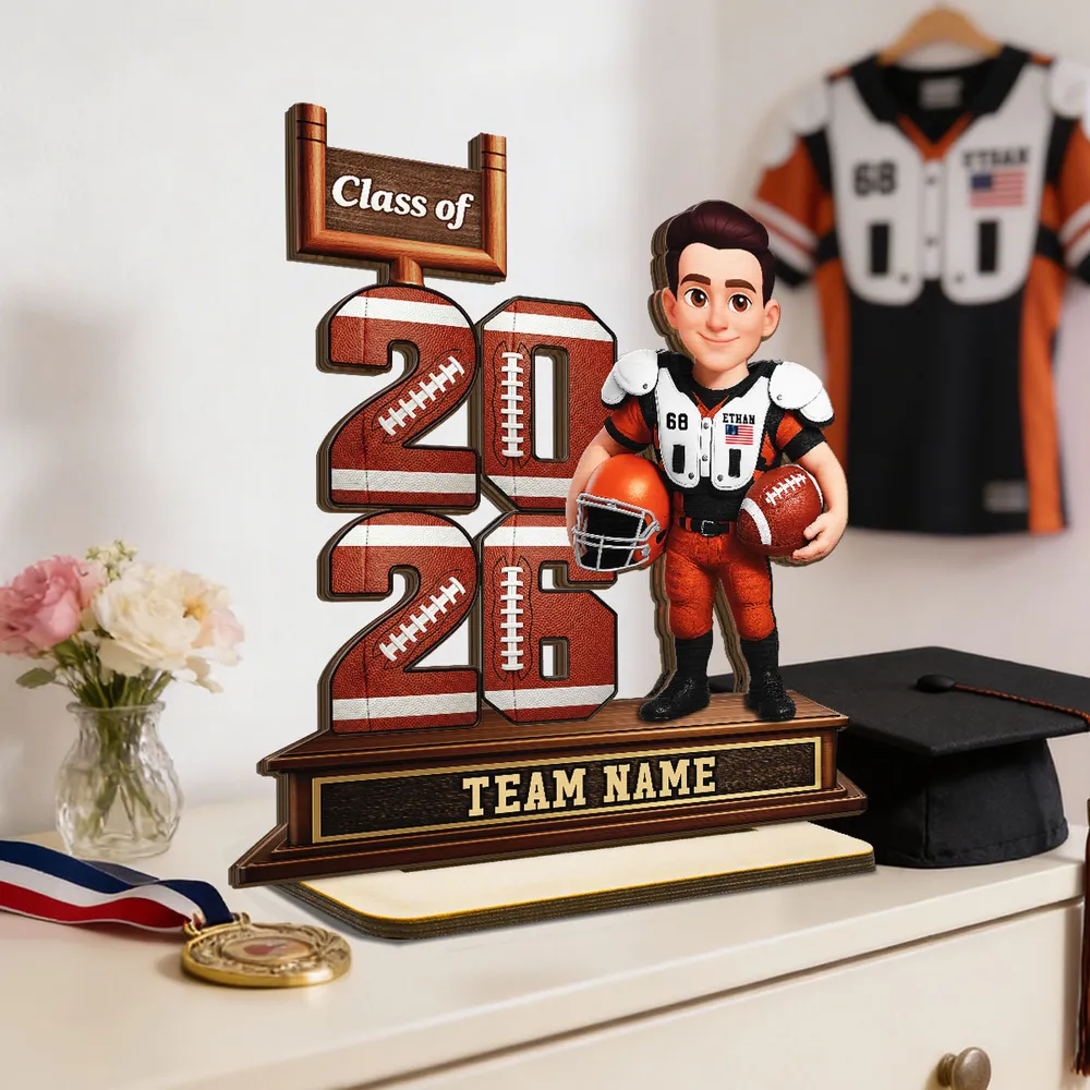 Custom Football Player 2-Layer Wooden Plaque Class of Gift for Son or Daughter, Heartfelt Senior Night Style Memory - Image 7