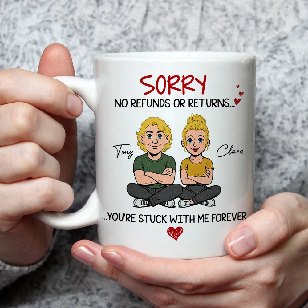 Personalized Funny Couple White Ceramic Mug 'You're Stuck With Me Forever' Cute Cartoon Gift for Husband or Wife - Image 3