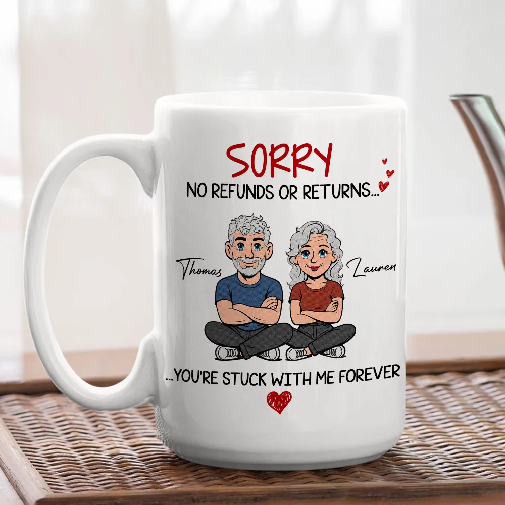 Personalized Funny Couple White Ceramic Mug 'You're Stuck With Me Forever' Cute Cartoon Gift for Husband or Wife - Image 4