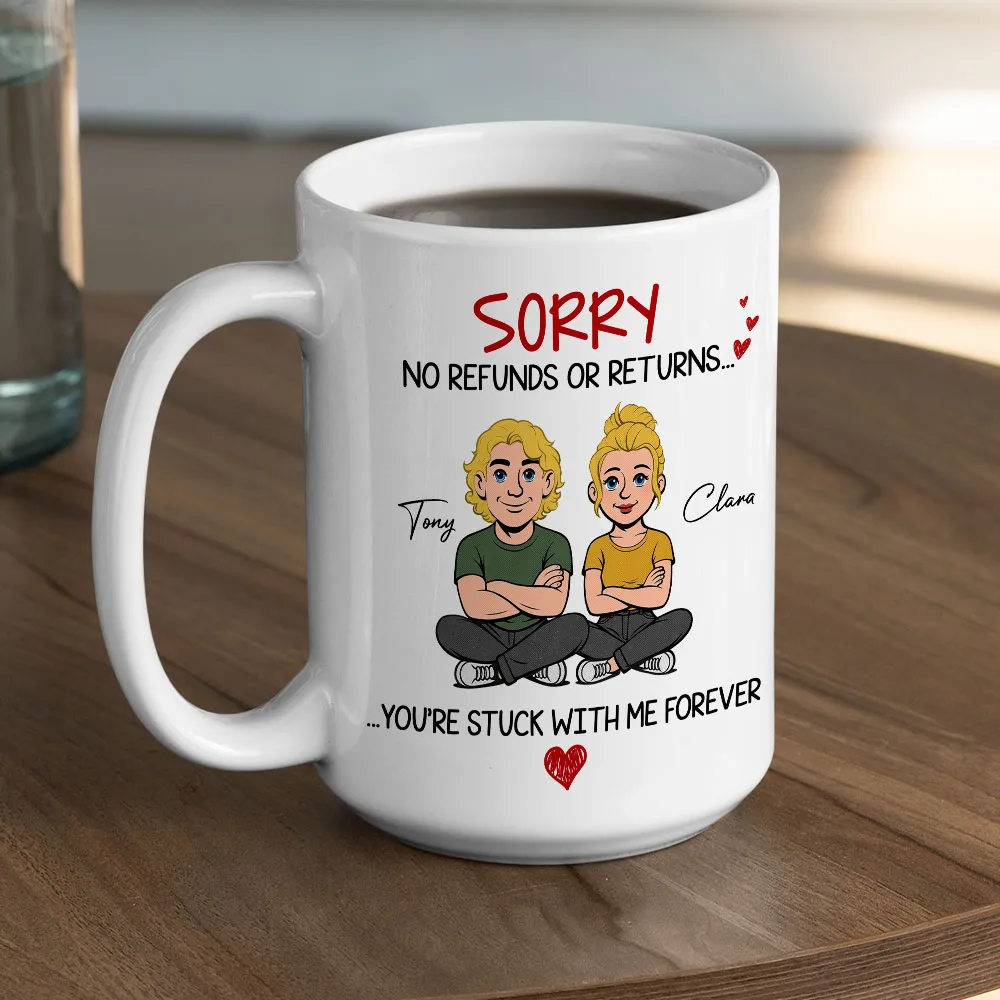 Personalized Funny Couple White Ceramic Mug 'You're Stuck With Me Forever' Cute Cartoon Gift for Husband or Wife - Image 5