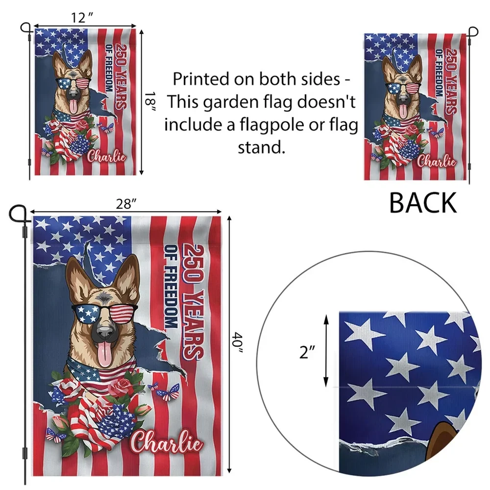Personalized Patriotic Dog Garden Flag, 250 Years of Freedom Yard Decor, Unique Gift for Dog Lovers - Image 4