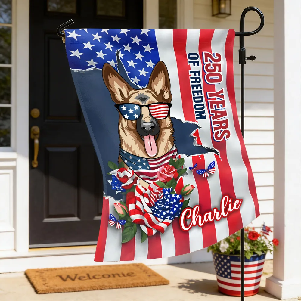 Personalized Patriotic Dog Garden Flag, 250 Years of Freedom Yard Decor, Unique Gift for Dog Lovers - Image 6