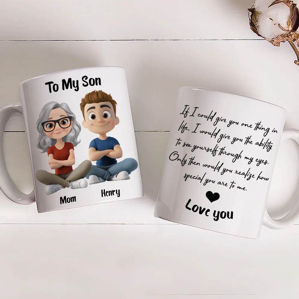 Personalized Ceramic Mug with Mom and Son Cartoon Quote, Love You Gift for Son, Daily Coffee Reminder - Image 3