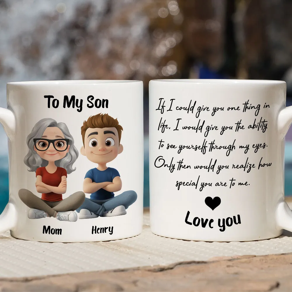 Personalized Ceramic Mug with Mom and Son Cartoon Quote, Love You Gift for Son, Daily Coffee Reminder - Image 4