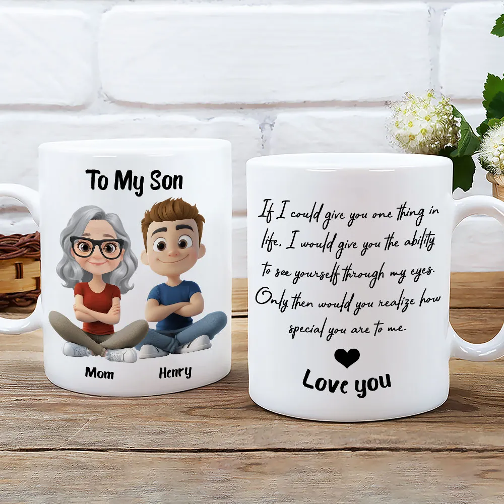 Personalized Ceramic Mug with Mom and Son Cartoon Quote, Love You Gift for Son, Daily Coffee Reminder - Image 5