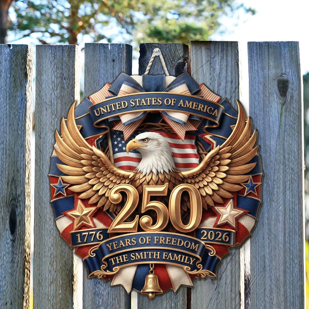 Personalized Patriotic Eagle Wooden Sign, United States of America Freedom Wreath Wall Decor, Unique Gift - Image 3