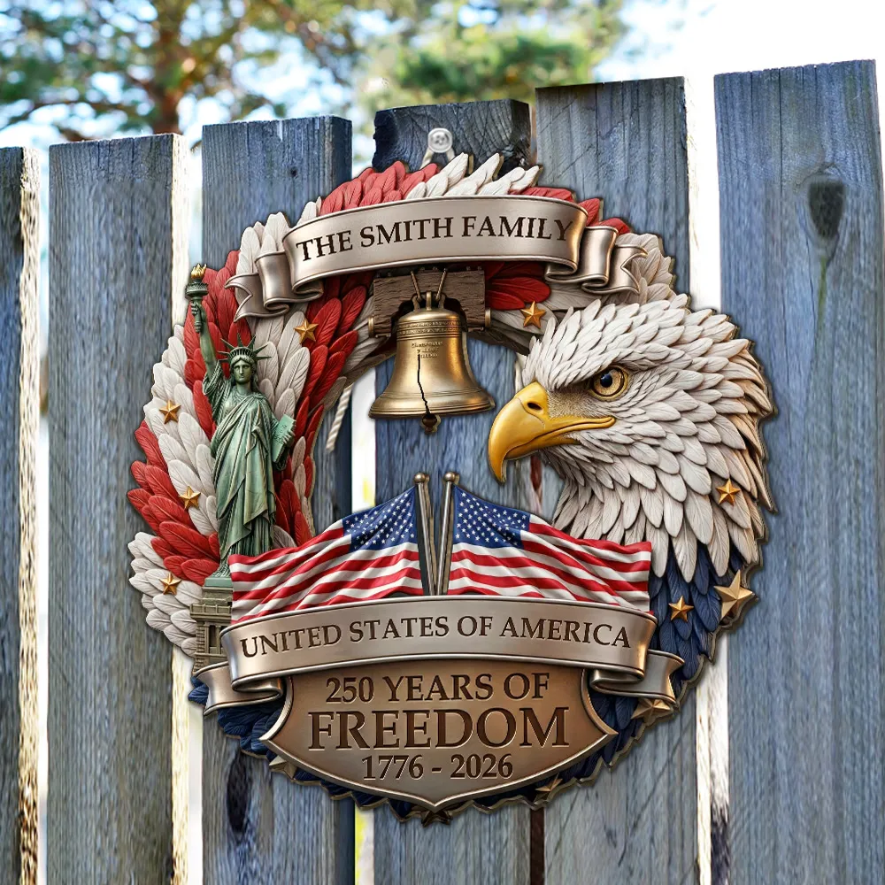 Personalized Patriotic Eagle Wooden Sign, United States of America Freedom Wreath Wall Decor, Unique Gift - Image 5