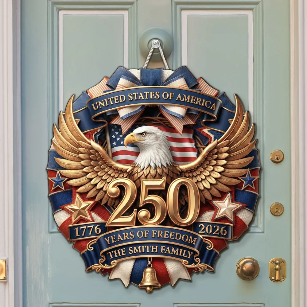 Personalized Patriotic Eagle Wooden Sign, United States of America Freedom Wreath Wall Decor, Unique Gift - Image 6