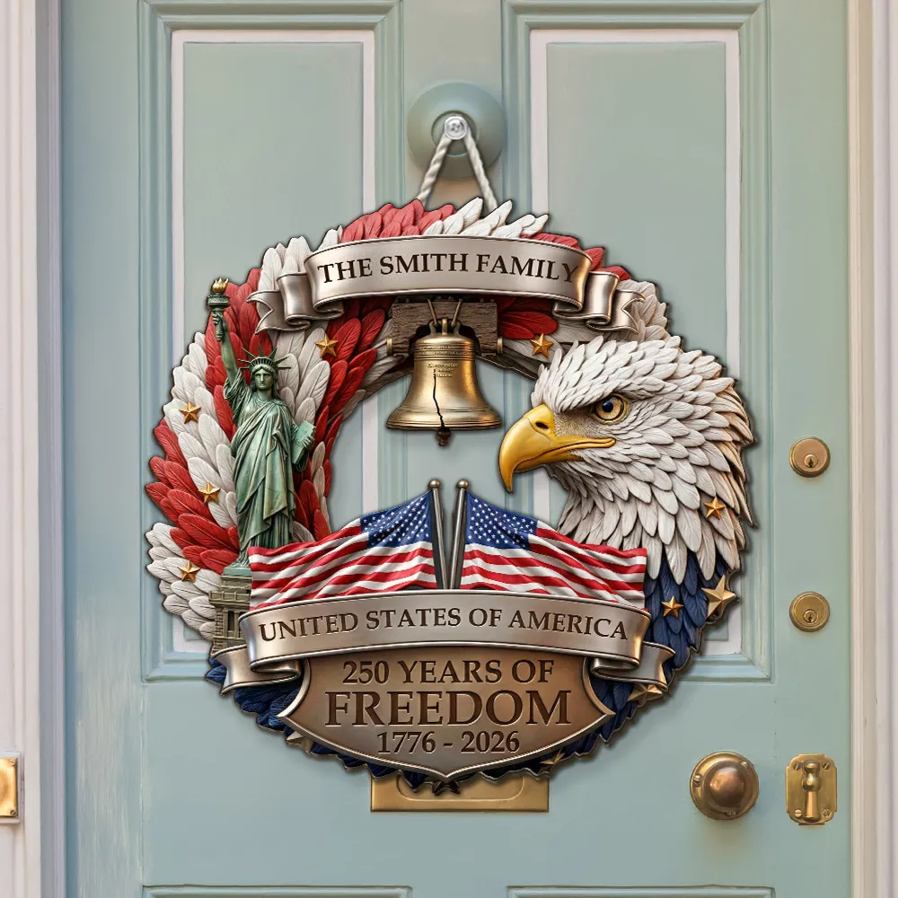 Personalized Patriotic Eagle Wooden Sign, United States of America Freedom Wreath Wall Decor, Unique Gift - Image 7
