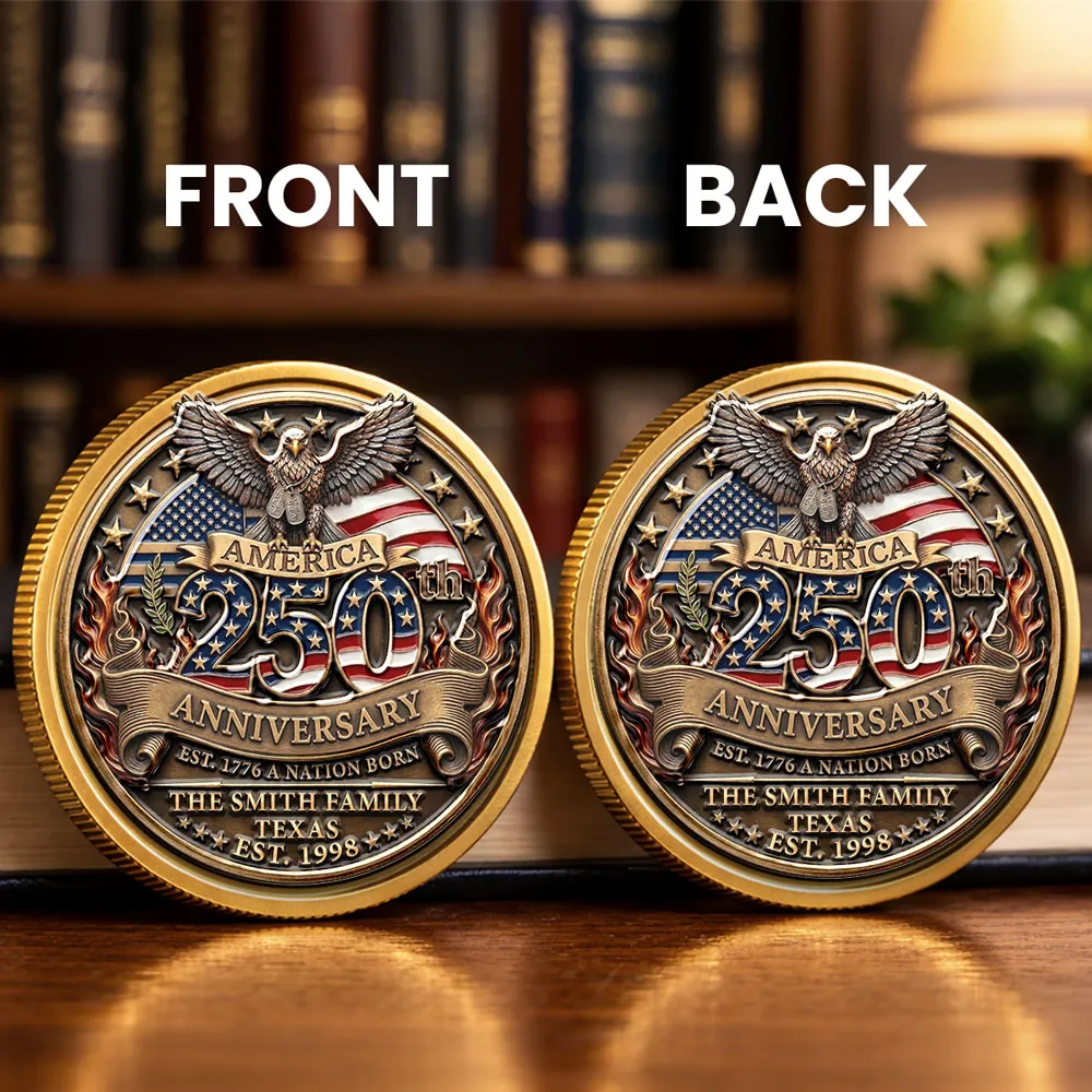 America 250th Anniversary Personalized Alloy Keepsake Coin, Patriotic Eagle & Flag Design, Unique Family Gift - Image 3