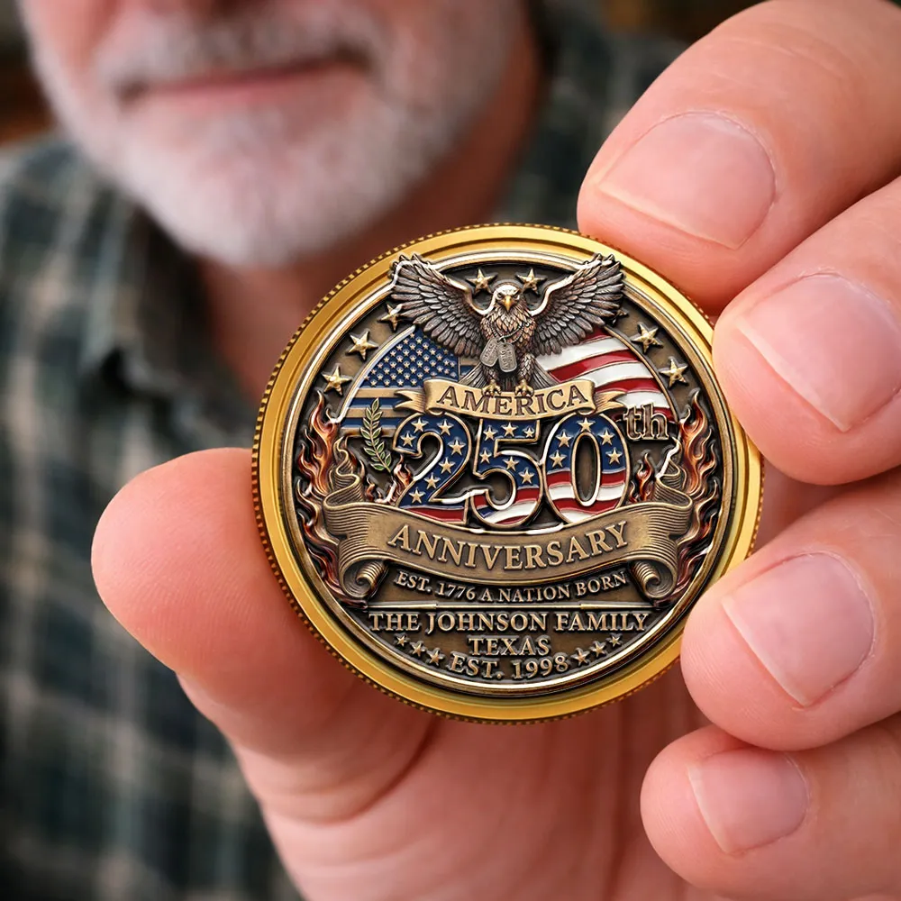 America 250th Anniversary Personalized Alloy Keepsake Coin, Patriotic Eagle & Flag Design, Unique Family Gift - Image 4