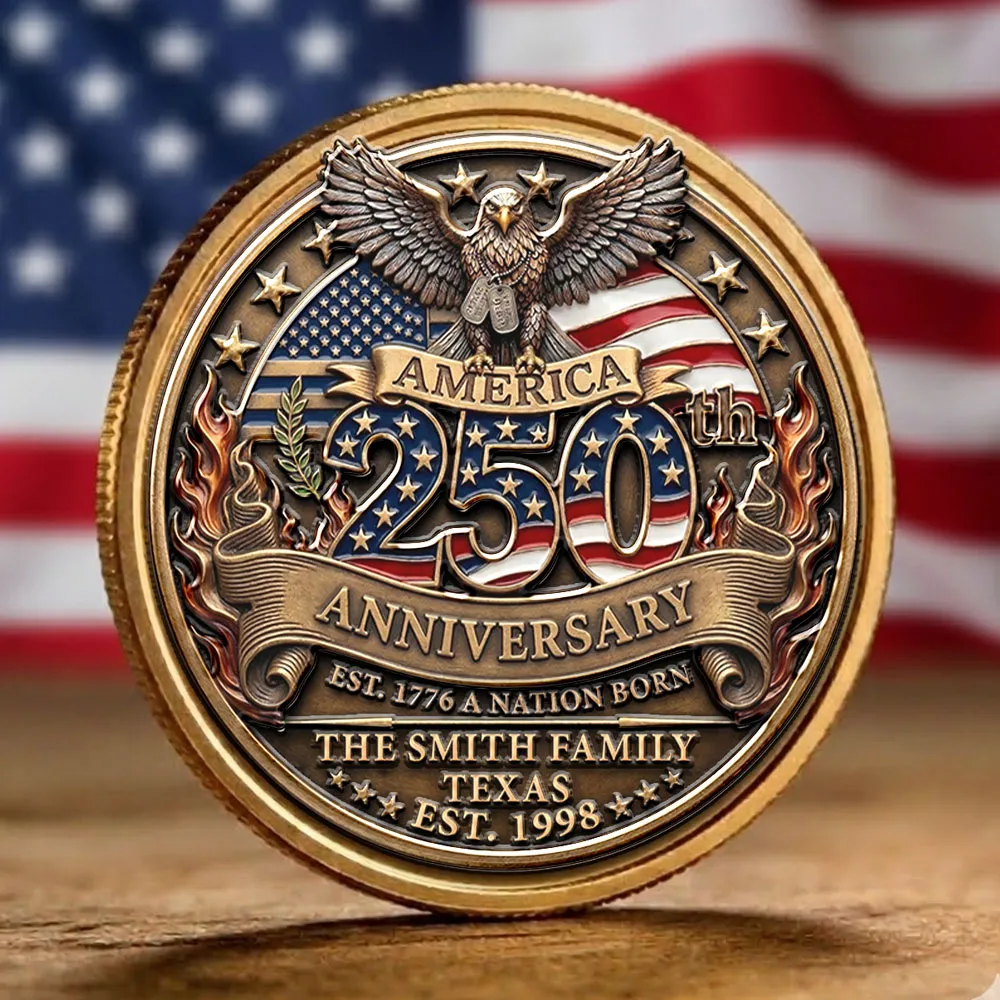 America 250th Anniversary Personalized Alloy Keepsake Coin, Patriotic Eagle & Flag Design, Unique Family Gift - Image 5