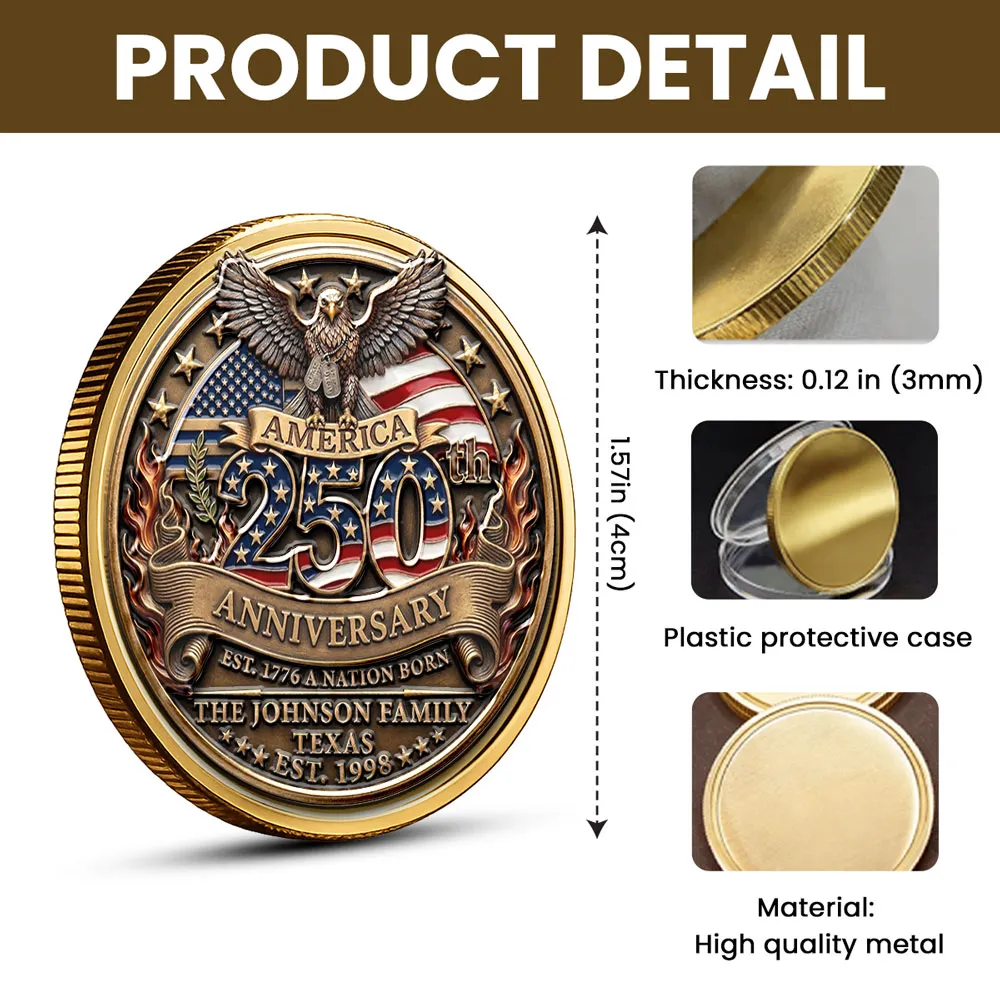 America 250th Anniversary Personalized Alloy Keepsake Coin, Patriotic Eagle & Flag Design, Unique Family Gift - Image 6