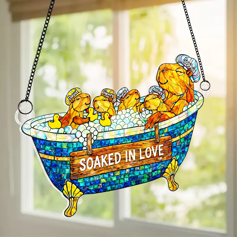 Acrylic Suncatcher Ornament With Cute Bathtub Critters Soaked In Love Sunlight Reflection Window Decor Thoughtful Gift For Mom - Image 3