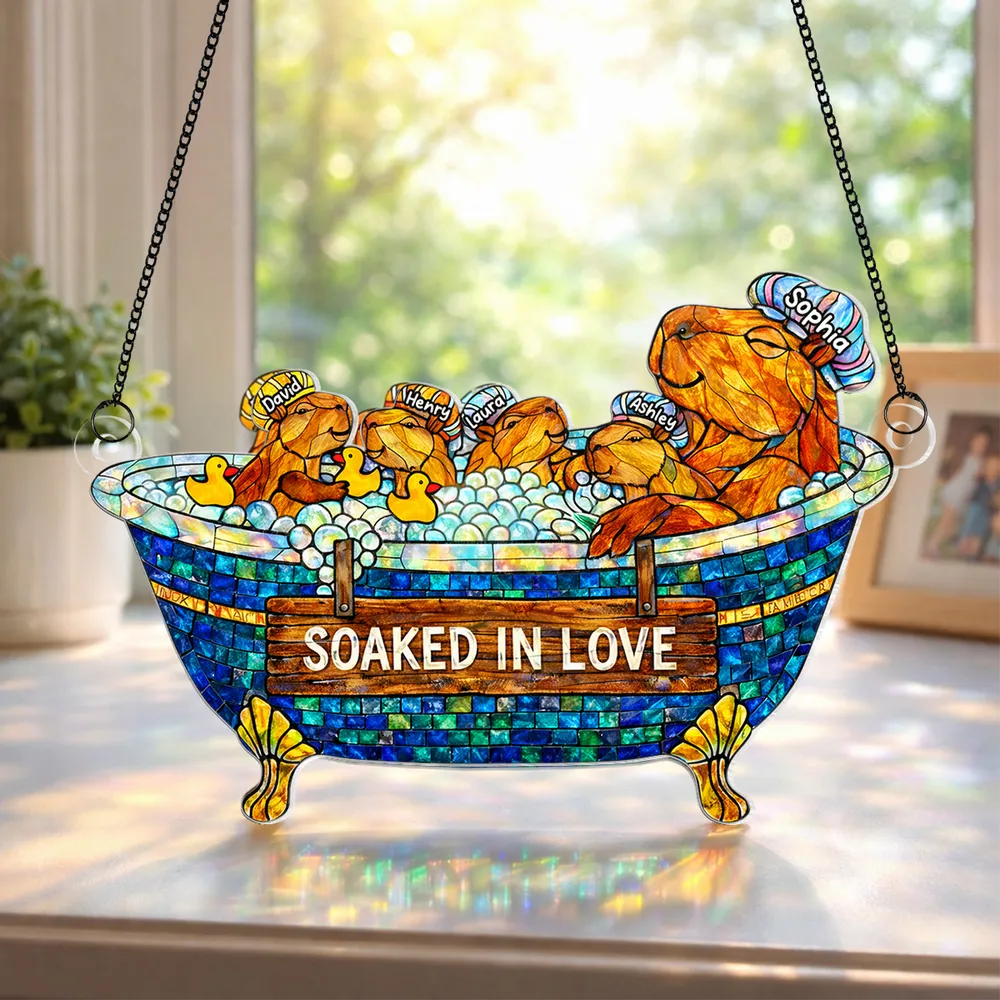 Acrylic Suncatcher Ornament With Cute Bathtub Critters Soaked In Love Sunlight Reflection Window Decor Thoughtful Gift For Mom - Image 4