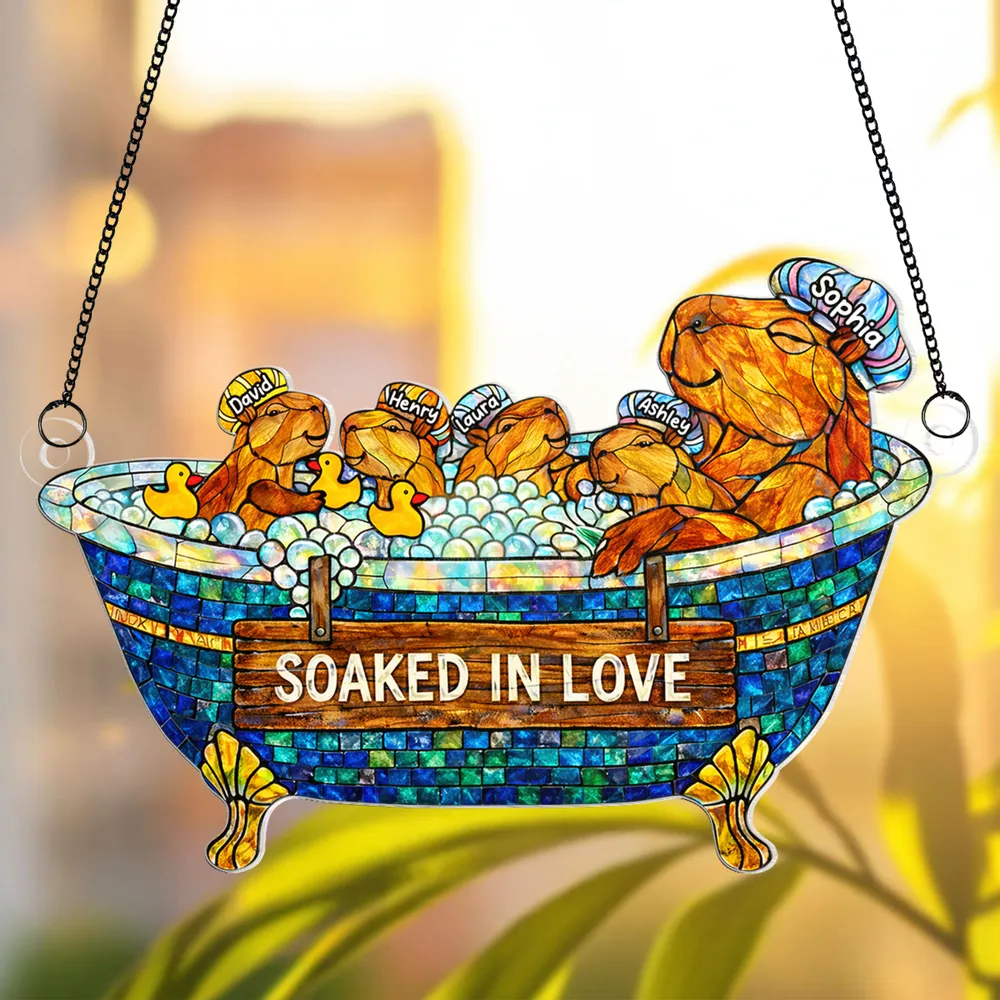 Acrylic Suncatcher Ornament With Cute Bathtub Critters Soaked In Love Sunlight Reflection Window Decor Thoughtful Gift For Mom - Image 5