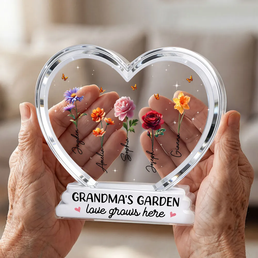 Personalized Grandma's Garden Heart Shaped Acrylic Block Plaque, Birth Month Flowers Keepsake, Unique Gift for Grandma - Image 7