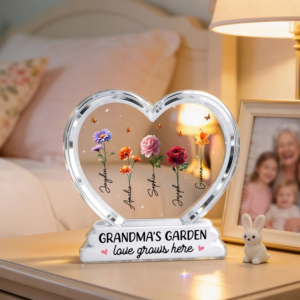 Personalized Grandma's Garden Heart Shaped Acrylic Block Plaque, Birth Month Flowers Keepsake, Unique Gift for Grandma - Image 8