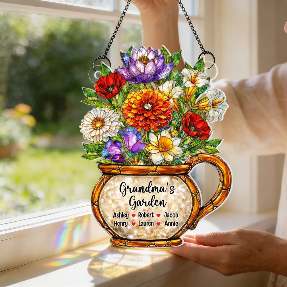 Grandma's Garden Acrylic Suncatcher Ornament, Sunlight Catching Flower Bouquet Window Decor, Thoughtful Personalized Gift - Image 3