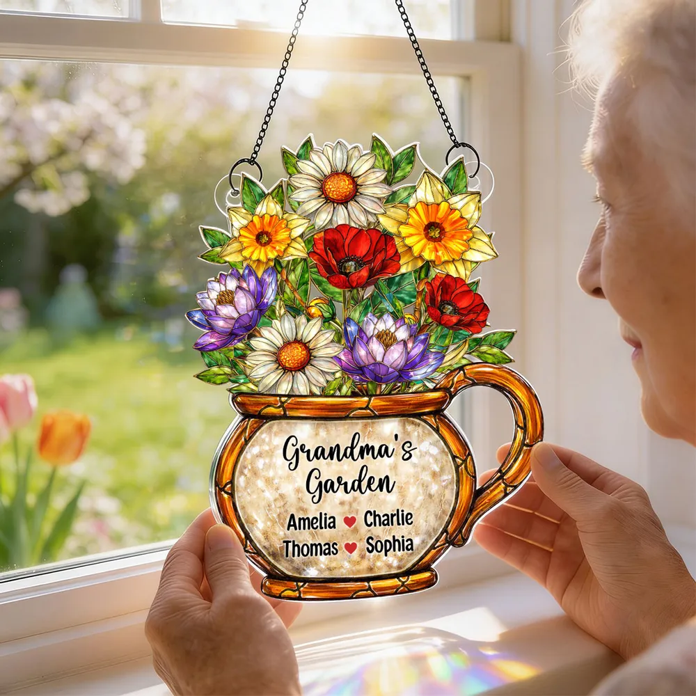 Grandma's Garden Acrylic Suncatcher Ornament, Sunlight Catching Flower Bouquet Window Decor, Thoughtful Personalized Gift - Image 5