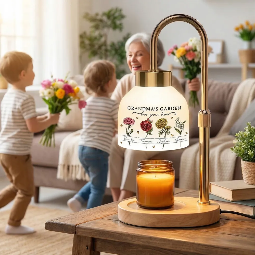 Grandma's Garden Candle Warmer Lamp, Personalized Floral Keepsake for Her Nightstand, Sweet Unique Gift from Grandkids - Image 3