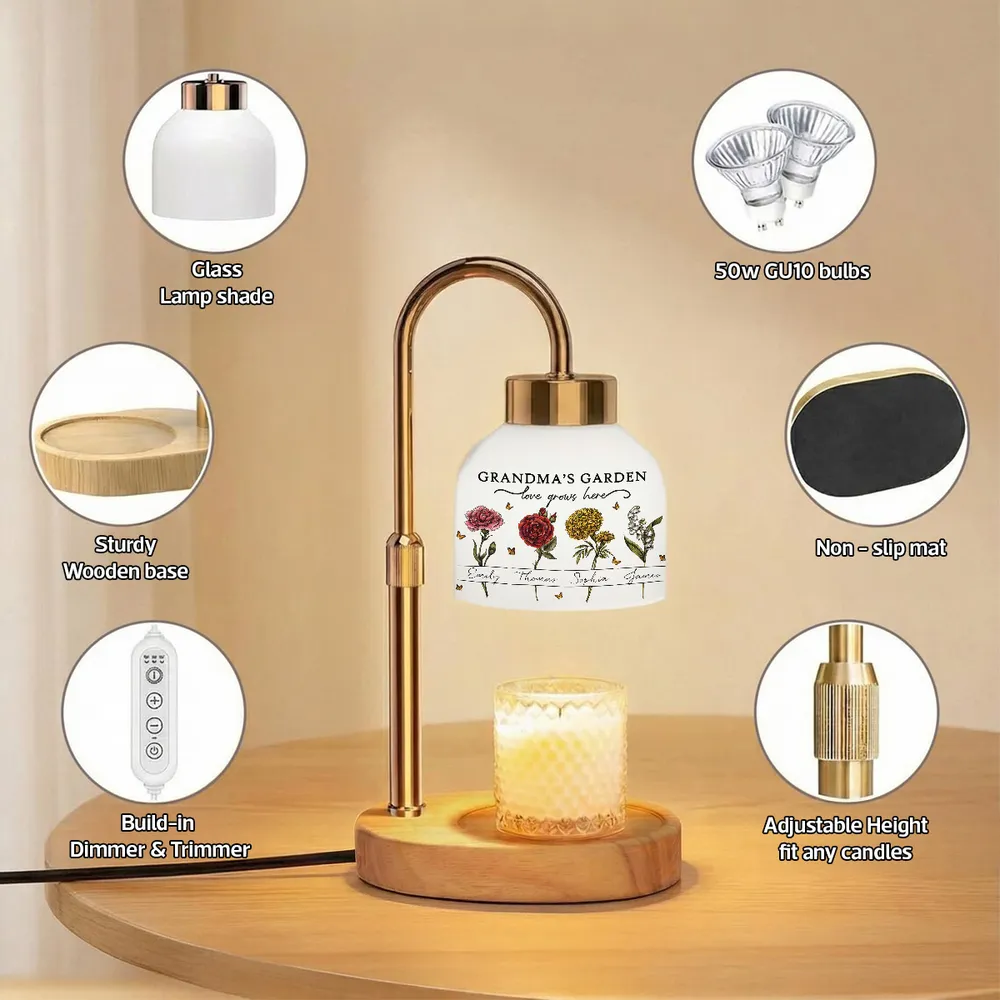 Grandma's Garden Candle Warmer Lamp, Personalized Floral Keepsake for Her Nightstand, Sweet Unique Gift from Grandkids - Image 4