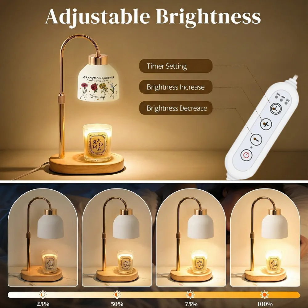 Grandma's Garden Candle Warmer Lamp, Personalized Floral Keepsake for Her Nightstand, Sweet Unique Gift from Grandkids - Image 5