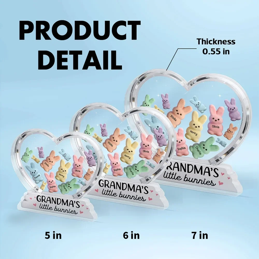 Personalized Shaped Acrylic Block Plaque Grandma's Little Bunnies Heart Easter Decor, Unique Gift for Grandma - Image 4
