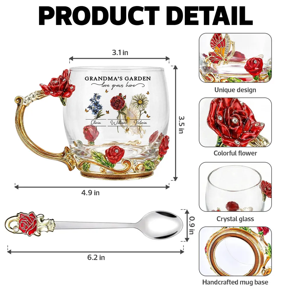 Personalized Grandma's Garden Enamel Flower Tea Cup with Custom Birth Month Flowers, Vintage-Inspired Unique Gift for Grandma - Image 4