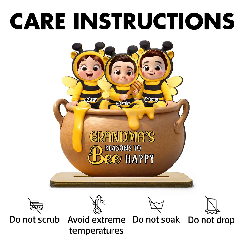 Personalized 2-Layer Wooden Plaque Grandma's Reasons to Bee Happy - Cute Cartoon Kids in Honey Pot, Unique Gift for Grandma - Image 5
