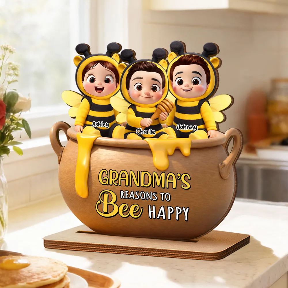 Personalized 2-Layer Wooden Plaque Grandma's Reasons to Bee Happy - Cute Cartoon Kids in Honey Pot, Unique Gift for Grandma - Image 7