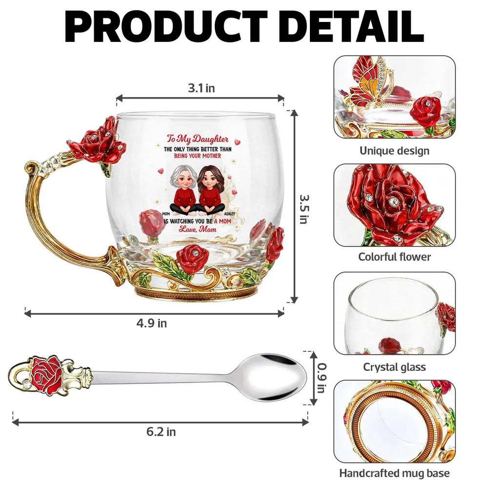 Personalized Enamel Flower Tea Cup with Mom and Daughter Illustration, Sweet Mother and Daughter Gift for Mother's Day - Image 4